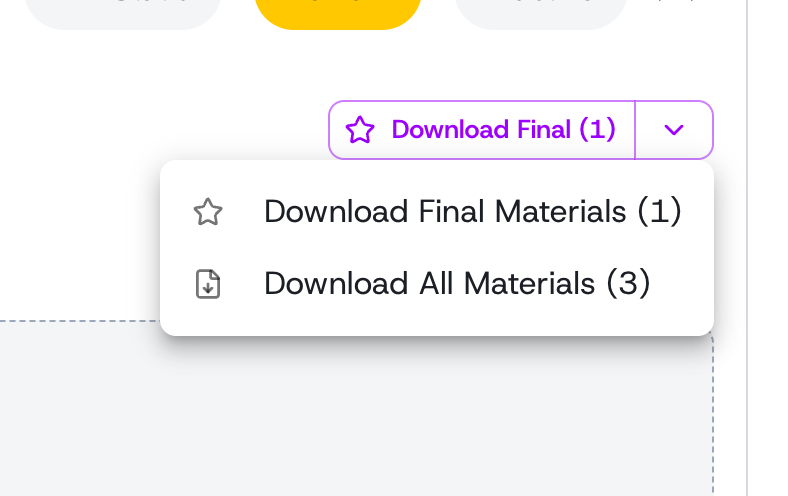 The download menu can grab just the final files or every material at once