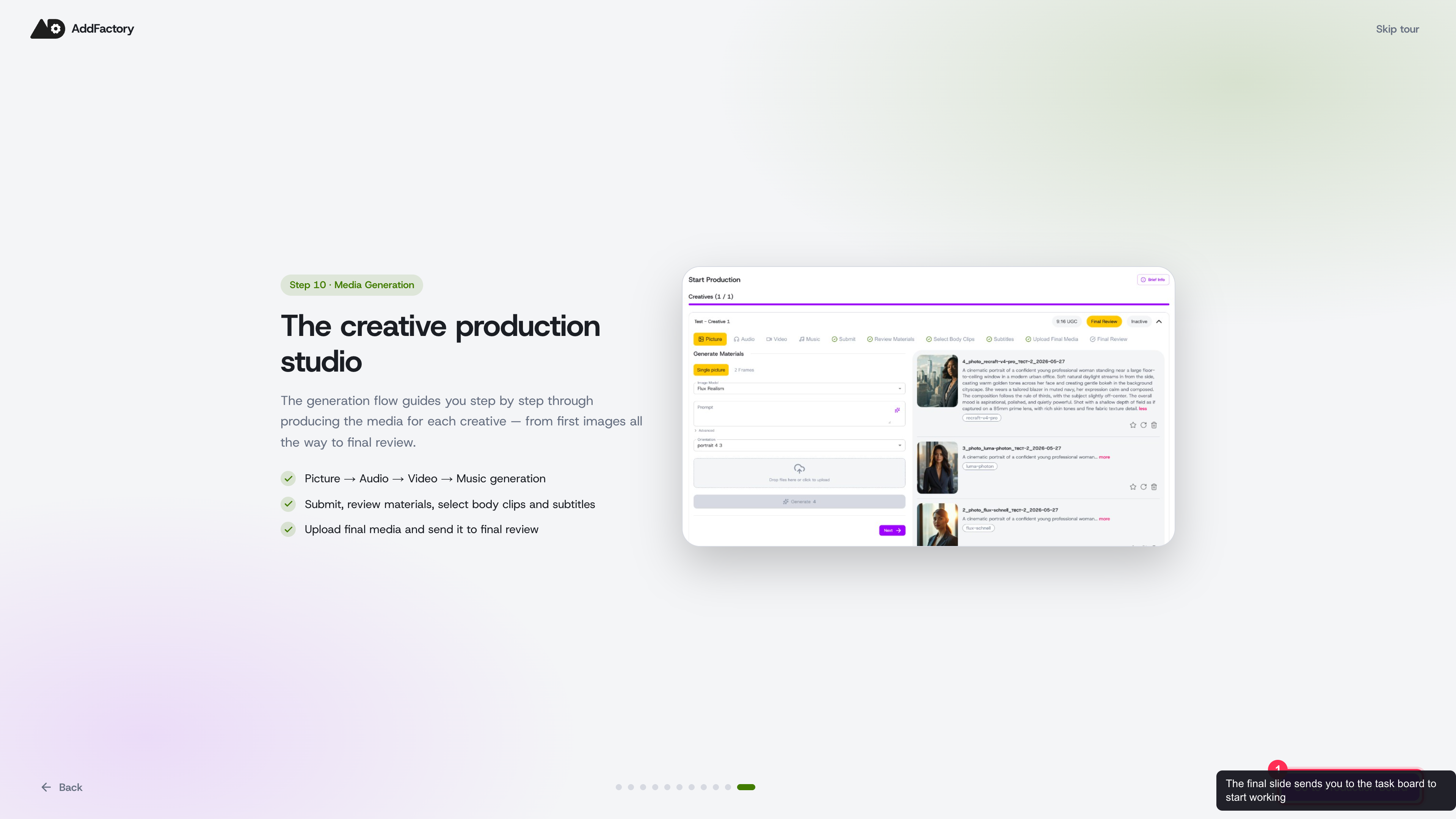 On the last slide, Go to Production Board lands you on the task board
