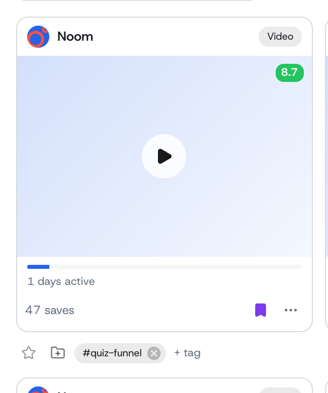 A single save with its AI score, tags, star, board, and card menu actions