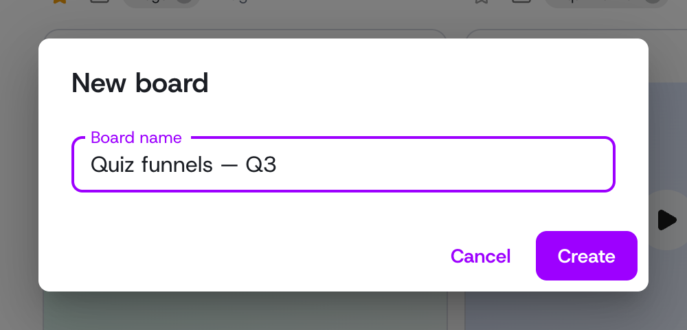 Creating a named board from the New board dialog